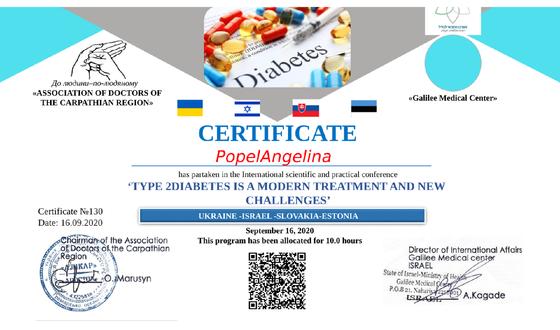 Certificate #130 - Type 2 diabetis is a modern treatment and new challenges