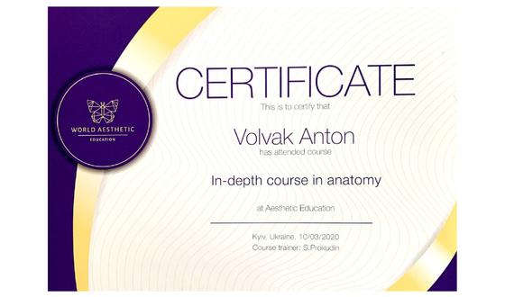 Certificate - In-depth course in anatomy
