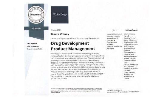 Certificate UC San Diego - Drug Development Product Management