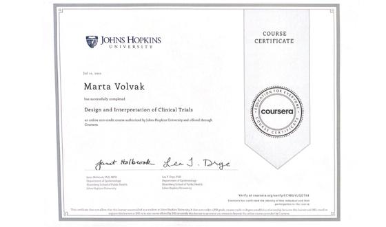 Certificate John Hopkins University - Design and Interpretation of Clinical Trials