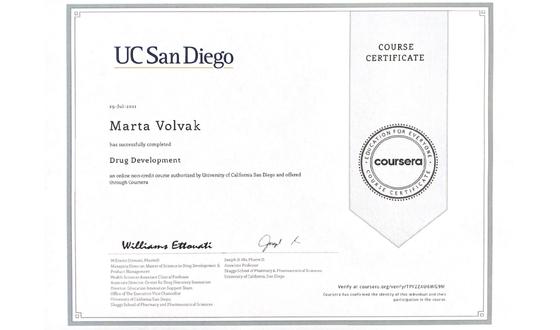 Certificate US San Diego - Drug Development
