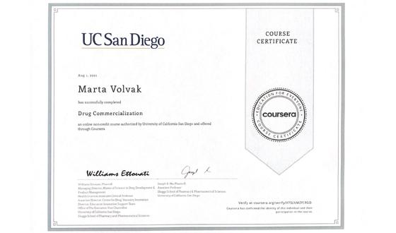 Certificate US San Diego - Drug Commercialization